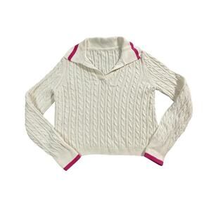 Nicole Miller Cable Knit Collared Pullover Sweater